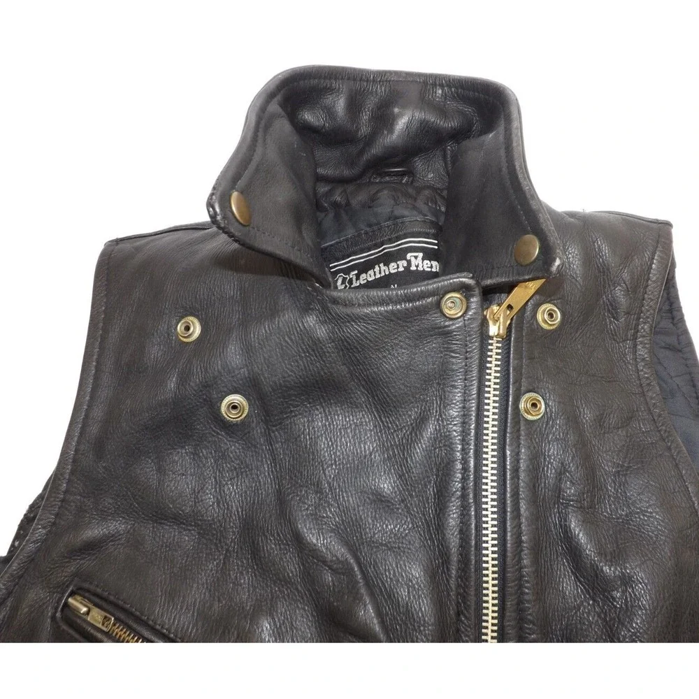 Leather Men Real Leather Heavy Black Motorcycle vest - LADIES size LARGE